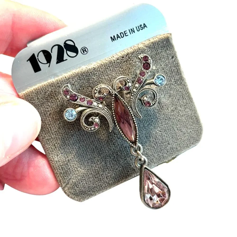 Vintage 1928 Brand brooch ornate teardrop art Nouveau Deco statement 90's chic